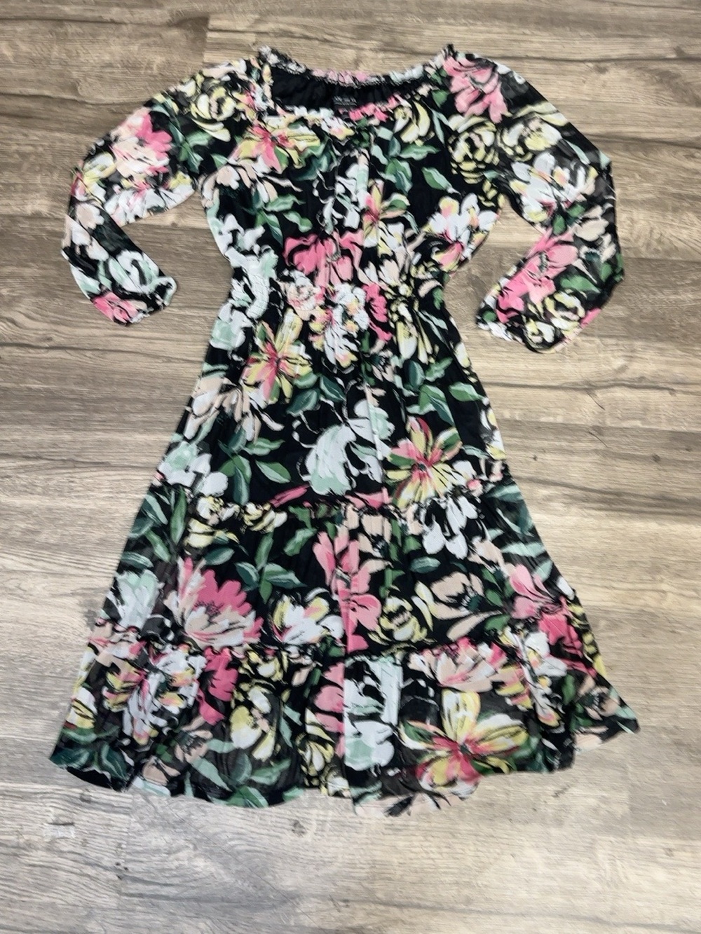 Kate and Lily Petite 10P Floral Tiered Midi Dress Long Sleeve - Picture 2 of 10